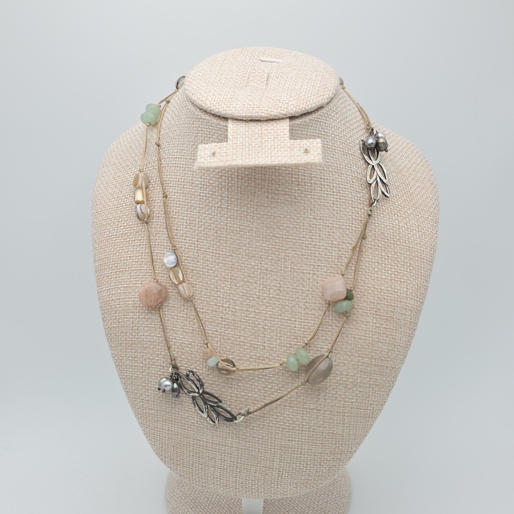 Vintage SILPADA Pearl‎ Moonstone Necklace Quartz 925 Sterling Silver Petal 34"